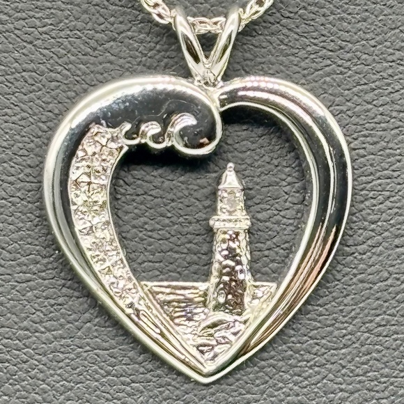 Thomas Kinkade Sterling Silver Pave Diamonds, Beacon of Hope Lighthouse Necklace - Picture 1 of 8